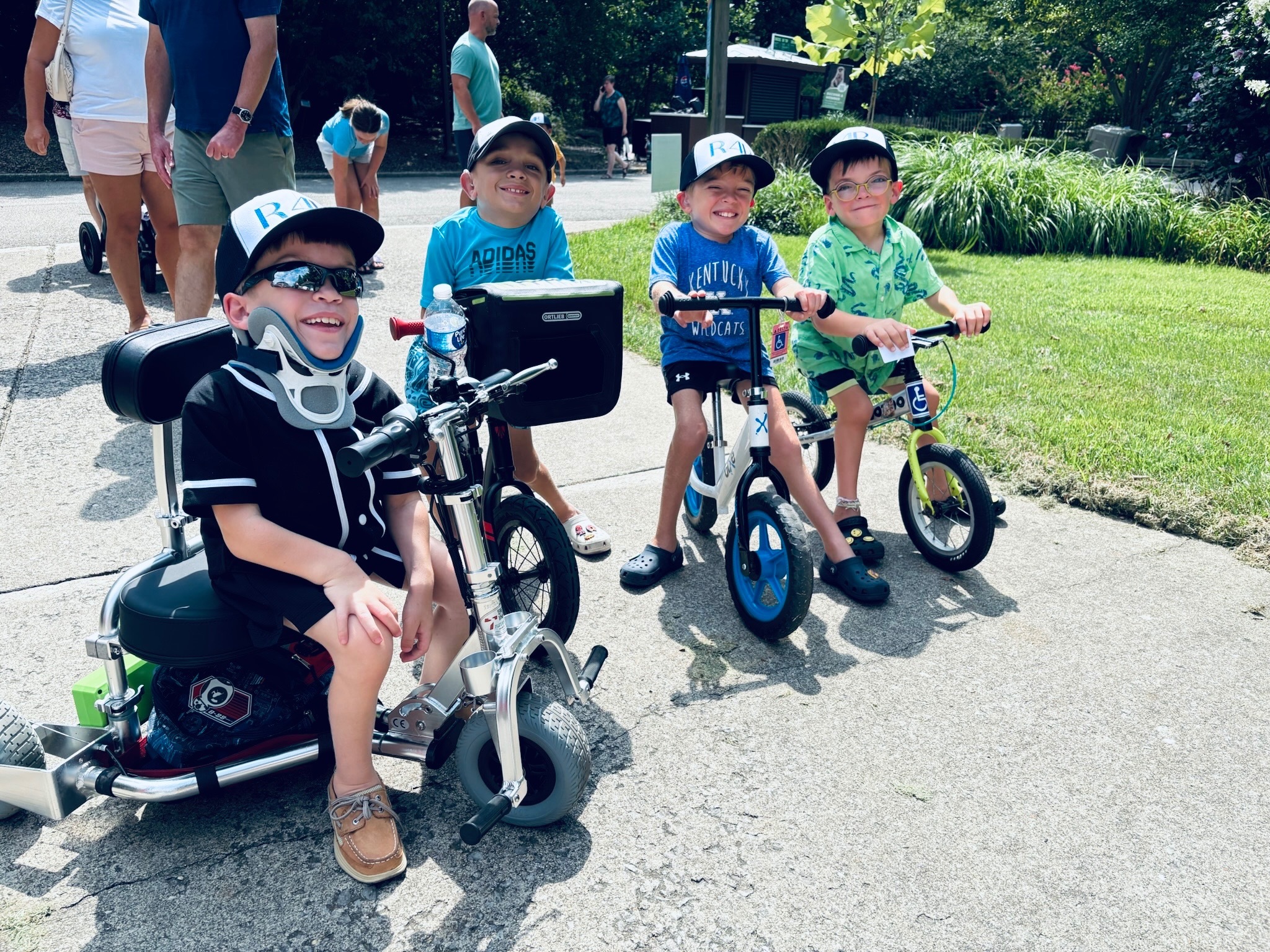 Boy on modified mobility scooter 